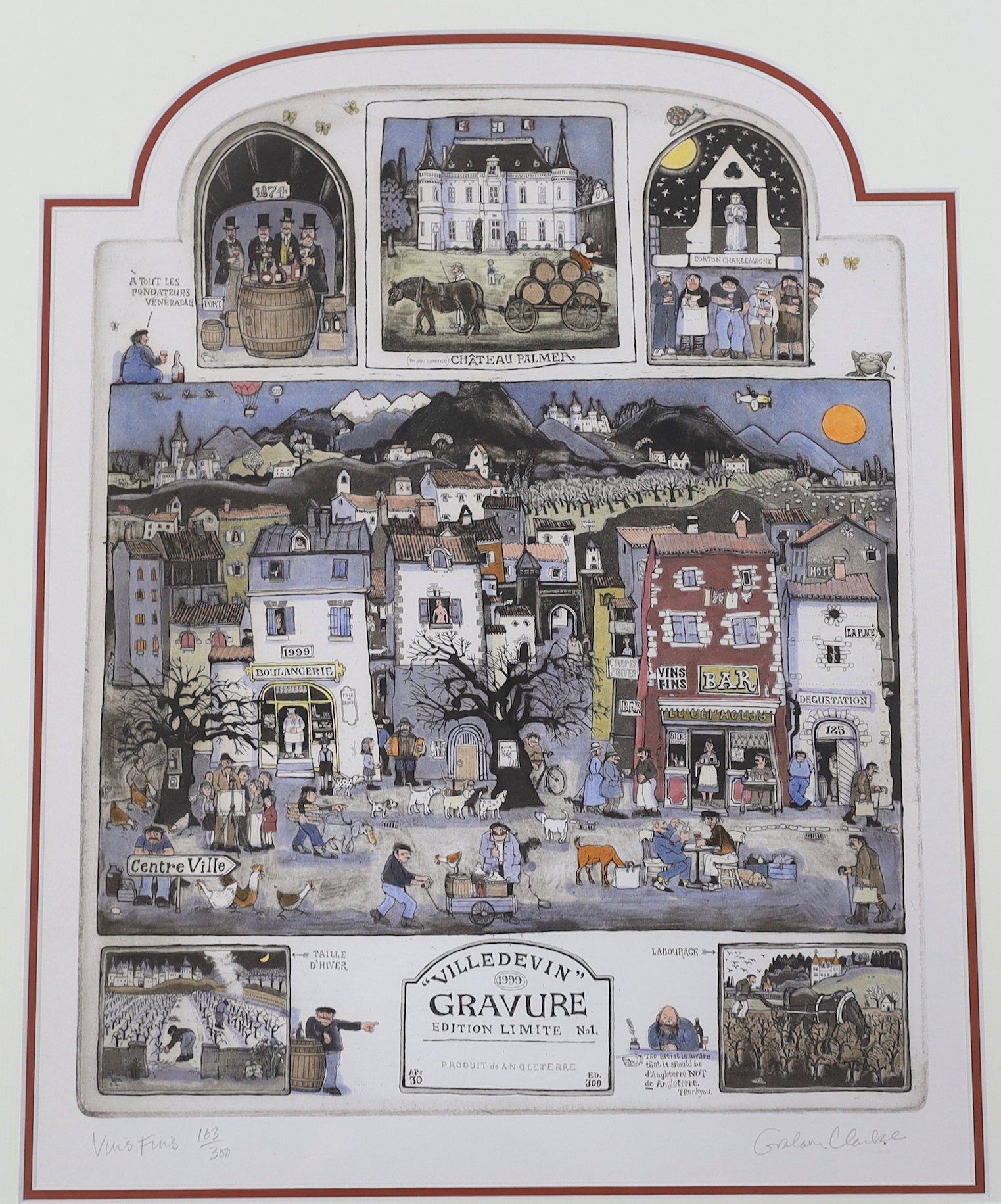Graham Clarke (b.1941) set of three colour etchings, 'Ville de Vin' including 'Cuisine Vulgare', each signed in pencil and limited edition of 300, 49 x 38cm